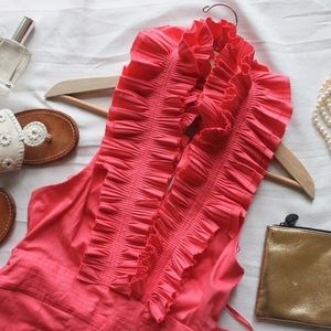 BCBG Pink Ruffle Neck Halter Dress